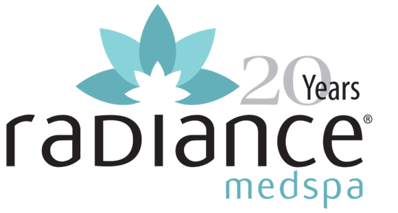 Radiance MedSpa logo with a teal lotus icon and the text '20 Years' celebrating two decades.