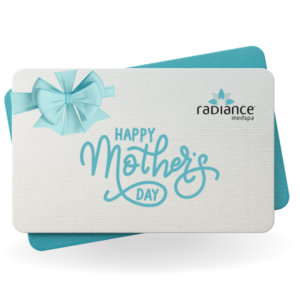 Mother's Day gift card from Radiance Medspa with a teal bow on a light textured card.